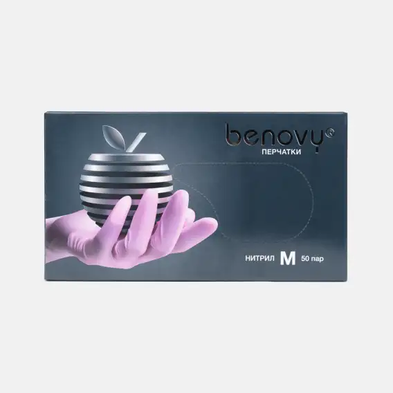Перчатки нитриловые Benovy MultiColor текстура на пальцах розовые (100 шт), смотровые нитриловые перчатки бенови мультиколор розовые