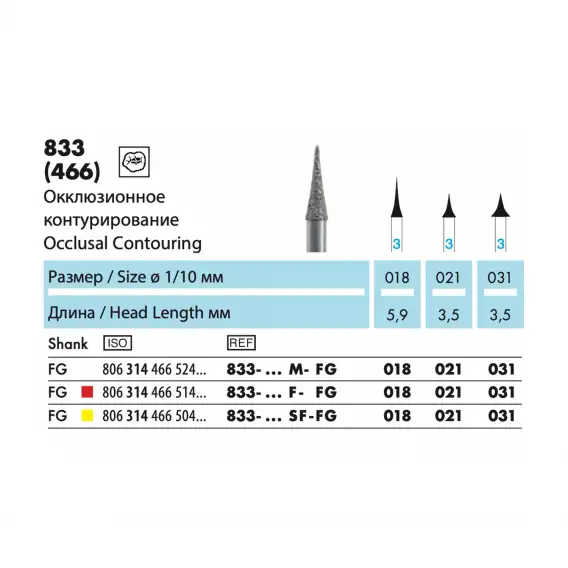 833 - бор алмазный NTI, для окклюзионного контурирования фото 1