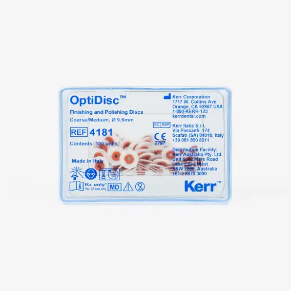 Диски Kerr OptiDisc темно-оранжевые среднее зерно 9,6 мм (100 шт), диски шлифовальные керр оптидиск