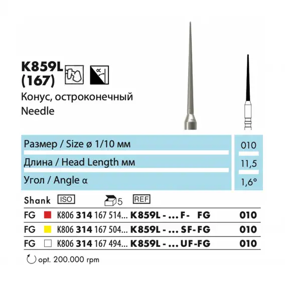 K859L - бор алмазный NTI Z-Cut, конус, остроконечный фото 1