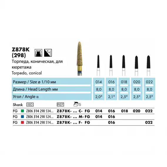 Z878K - бор алмазный NTI Abacus, торпеда, коническая, для кюретажа фото 1