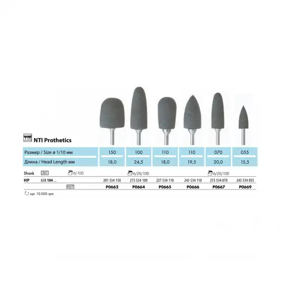 P0665-HP - полир NTI Prothetics, для пластмассы, грушевидный, среднее зерно фото 2
