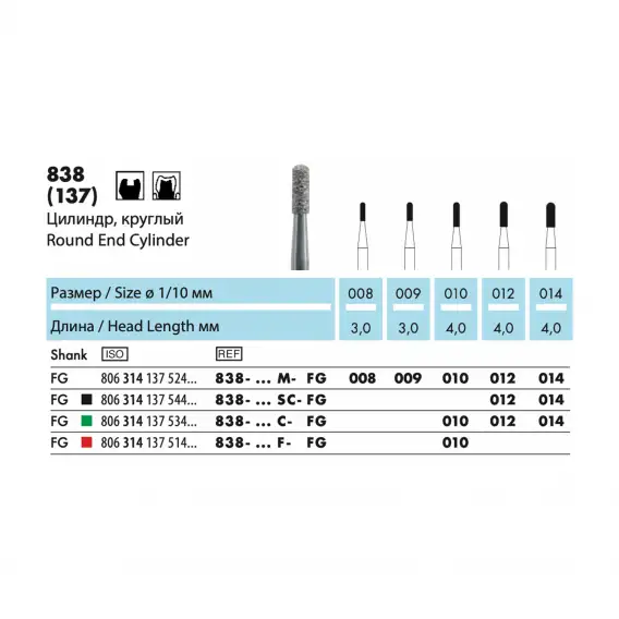 838 - бор алмазный NTI, цилиндр, круглый фото 1