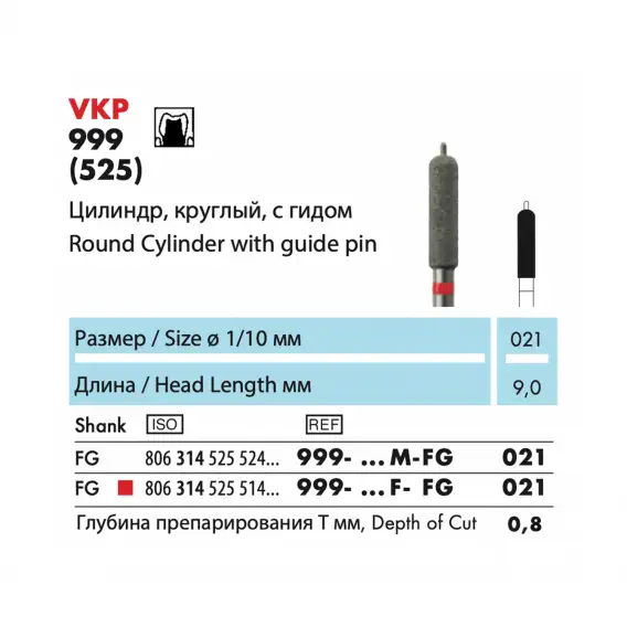 999 - бор алмазный NTI VKP, цилиндр, круглый, с гидом фото 1