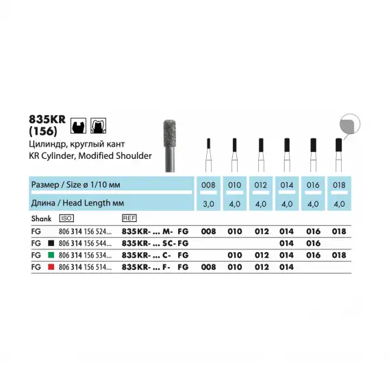 835KR - бор алмазный NTI, цилиндр, круглый кант фото 1