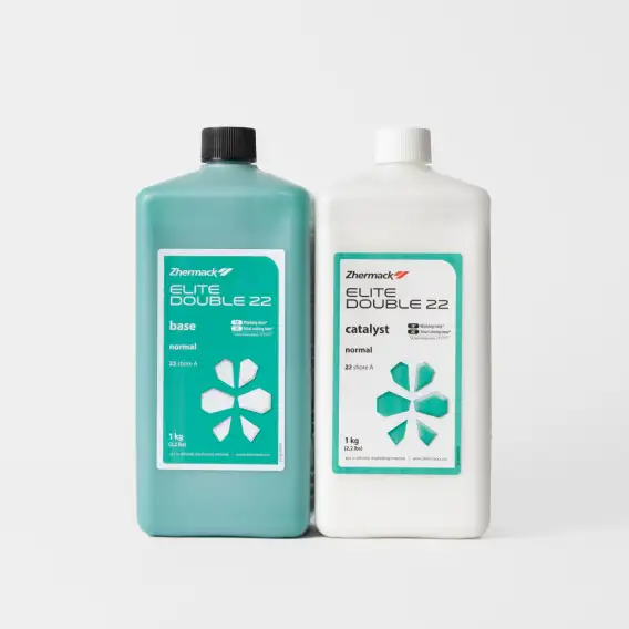 A-силикон Zhermack Elite Double 22 Normal для дублирования 1 кг + 1 кг, зуботехнический силикон двухкомпонентный для дублирования моделей жермак элит дабл 22 нормал, лабораторный силикон  двухфазный
