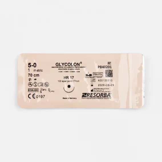 Шовный материал Resorba Glyсolon USP 5/0, metric 1, HR 17, 70 см фото 1