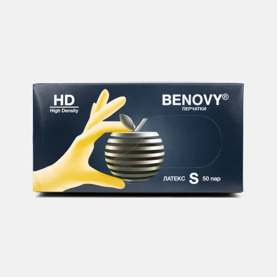 Перчатки латексные Benovy HD, текстурированные, желтые (100 шт) фото 1